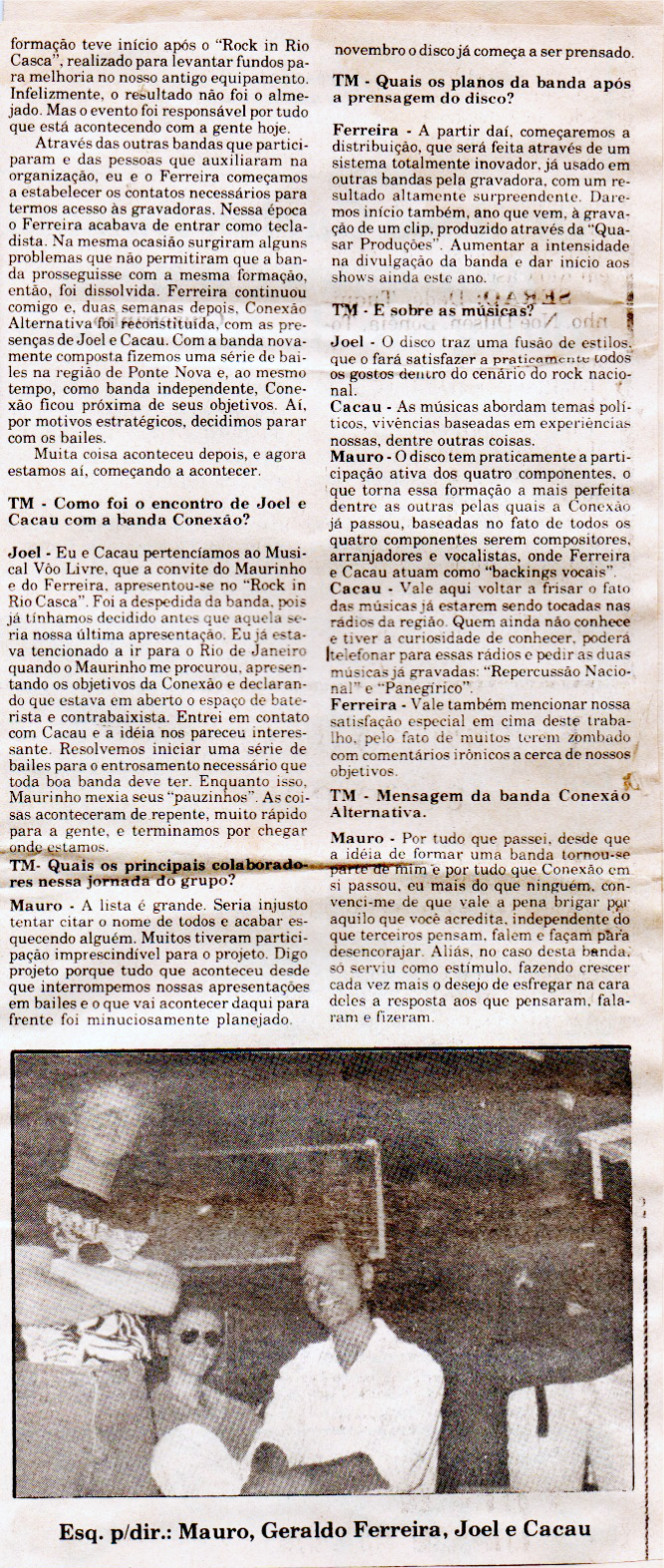 Continuação da reportagem da Folha de Ponte Nova com entrevista da banda Conexão Alternativa